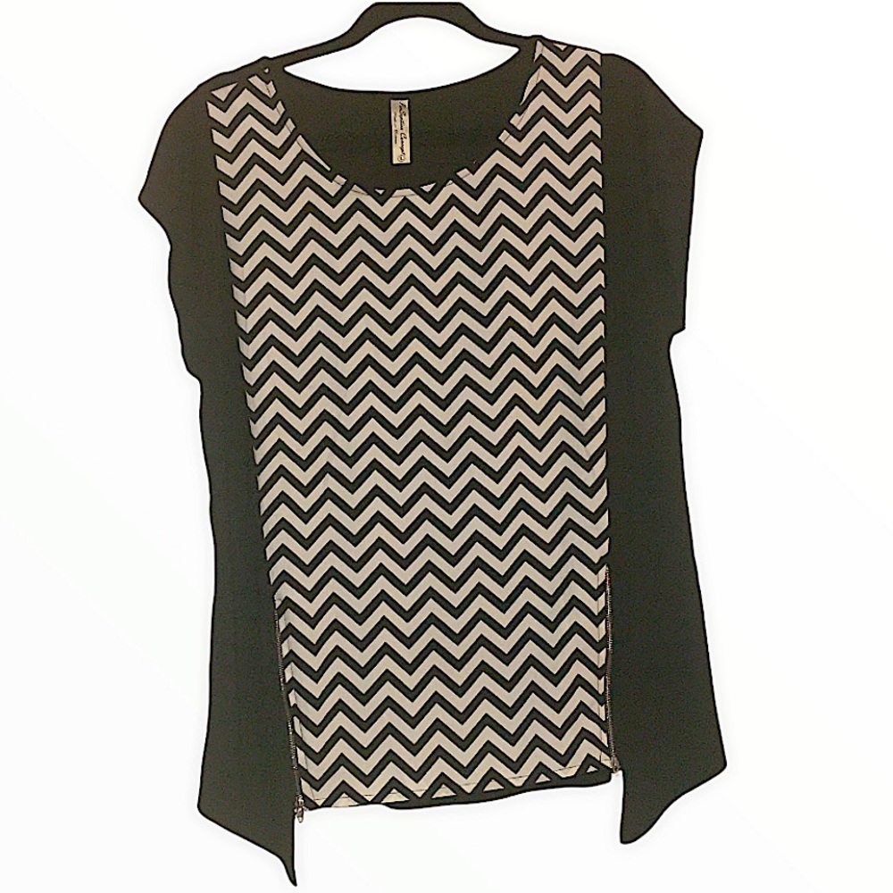 COPY - Perception Concept Chevron Black & Tan Top Size L